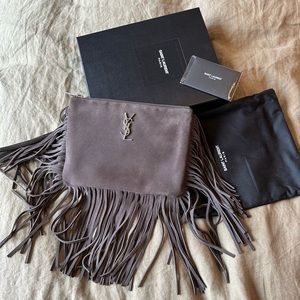 YSL Suede Monogram Fringe Bag